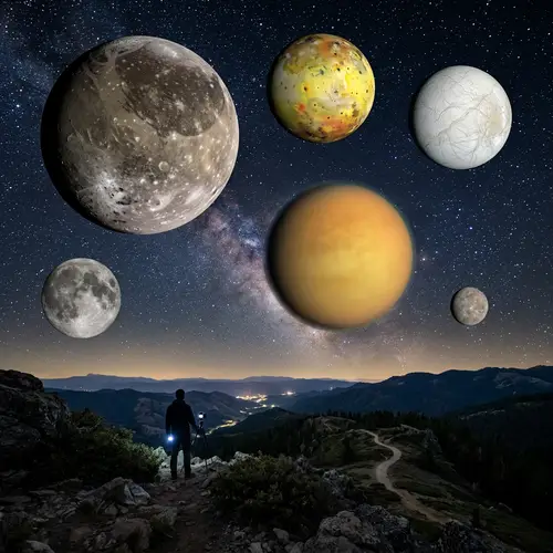 Earth with 6 Moons: Ganymede, Io, Europa, Titan