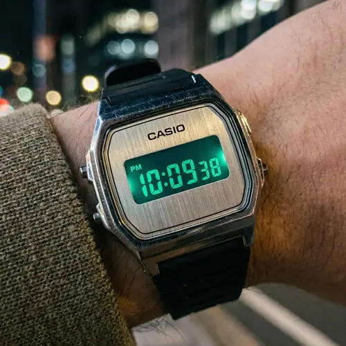 Stylish Casio Watch with Black Strap and Silver Dial