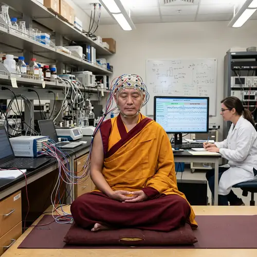 Monk Meditating in Science Lab: A Unique Fusion