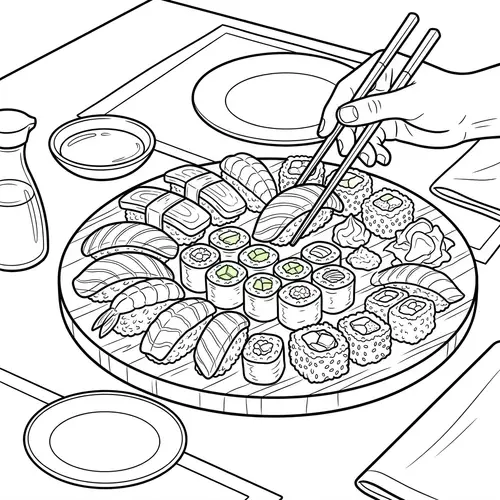 Sushi Platter Coloring Page for Food Lovers