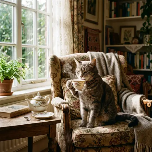 Sipping Tea Mockery by Witty Cat | Cozy Scene