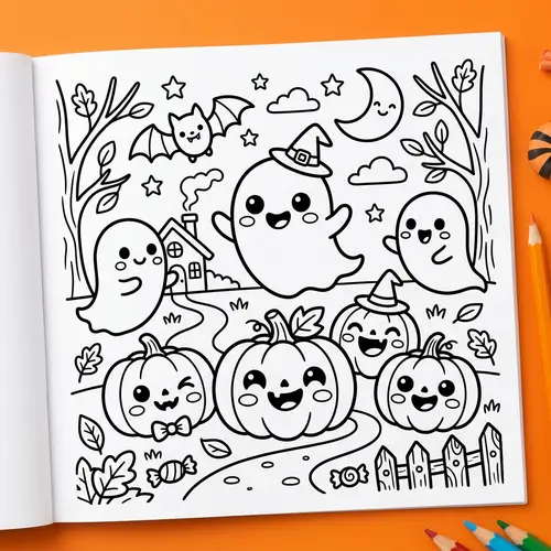 Kawaii Halloween Coloring Book Characters for Kids