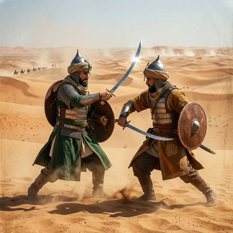 Epic Battle in Desert - Muslim Warriors Engage in Lengthy Fight