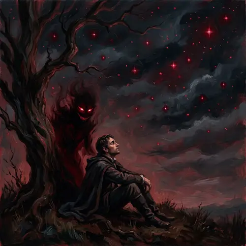 Crimson Stars Under a Dark Sky: A Haunting Art Piece