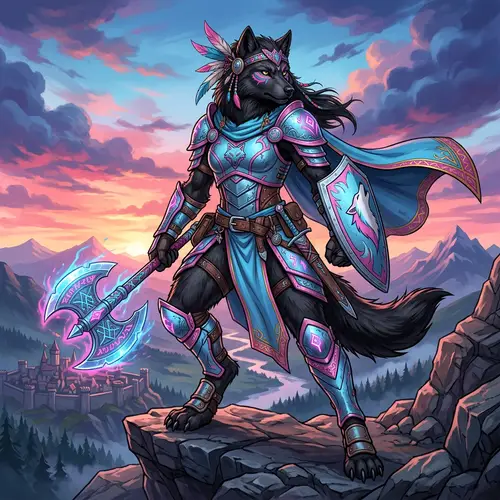 Female Black Wolf Warrior in Colorful Outfit