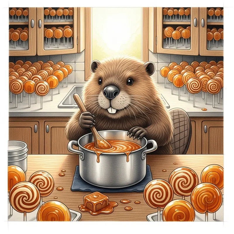 Cute Beaver Making Candies in Kitchen Art