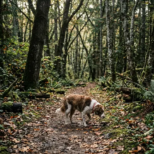 Lost Dog Wandering Through Forest