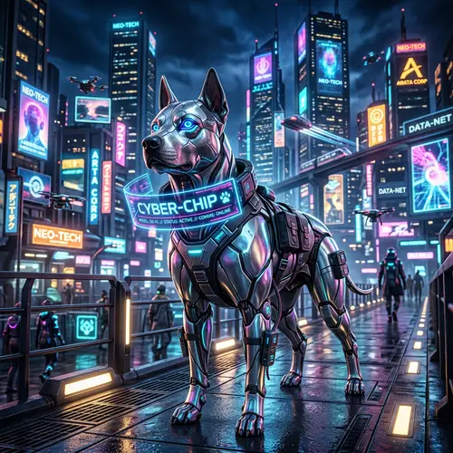 Futuristic Dog with Holographic Collar | Cyber Canine Tech