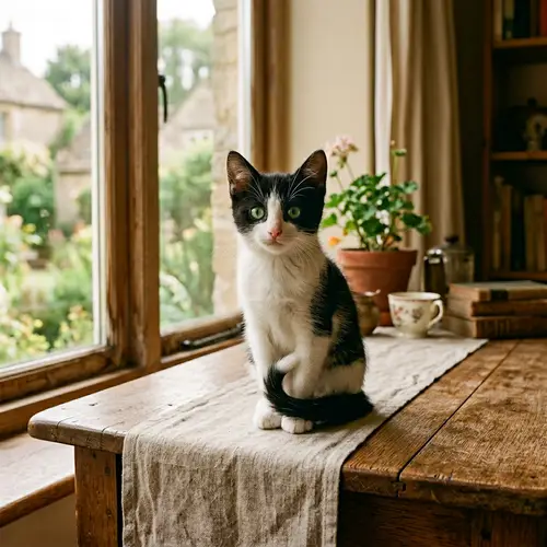 Cute Domesticated Feline with Vibrant Green Eyes