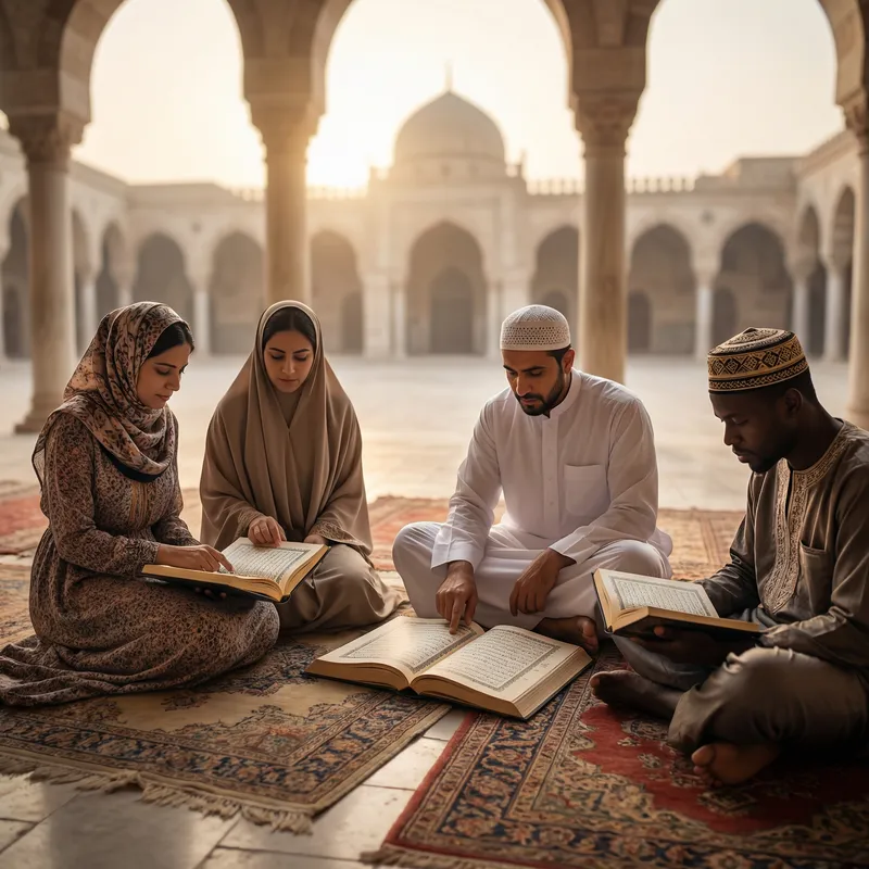 Beautiful Scene of Muslims Reading the Quran