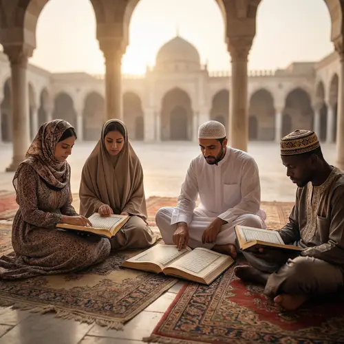 Diverse Muslims Reading Quran | Religious Harmony Scene