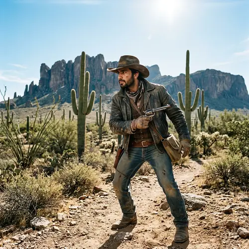 Arizona RP Player in Western-style Clothing | Role-Playing in Arizona Landscape