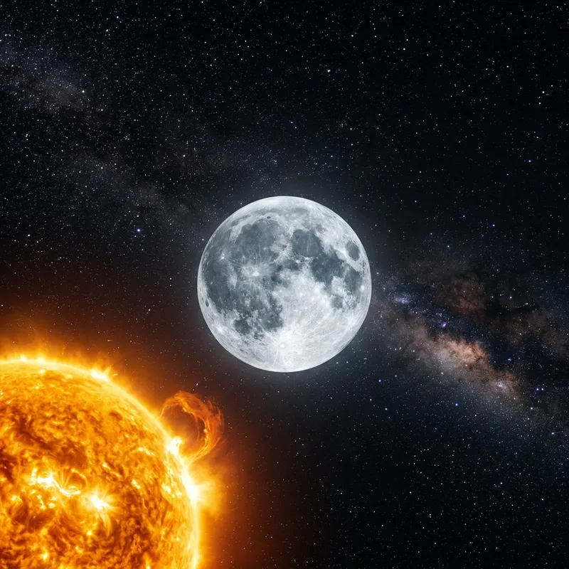 Celestial Harmony: Moon and Sun in Cosmic Alignment