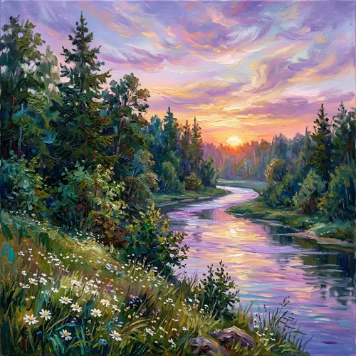 Serenity of a River Meandering Through Verdant Forest