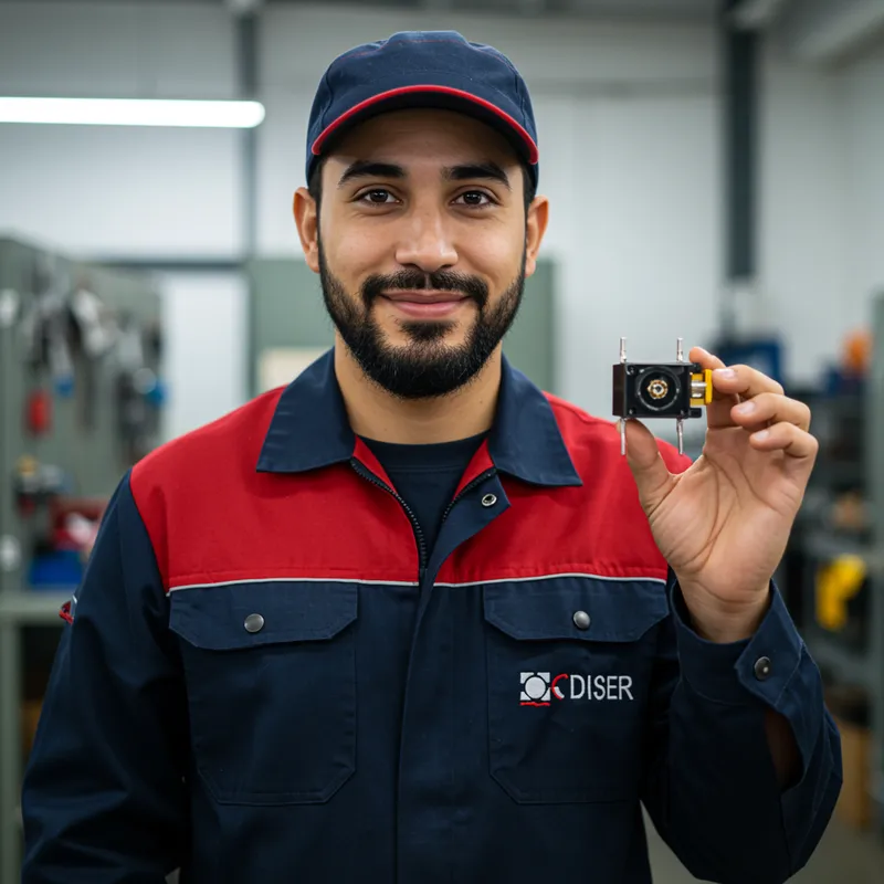 Friendly Electrician in Blue and Red Uniform Friendly Electrician in Blue and Red Uniform