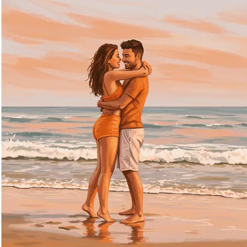Loving Embrace on a Serene Beach | Digital Painting