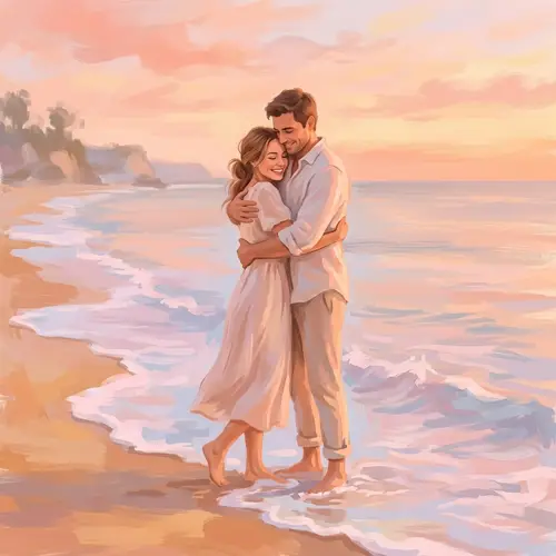 Loving Embrace on a Serene Beach | Digital Painting