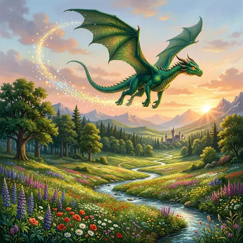 Enchanting Dragon Flight Over a Fairytale Landscape