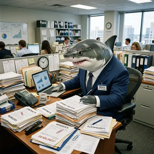 Shark in a Suit: Whimsical Office Multitasking