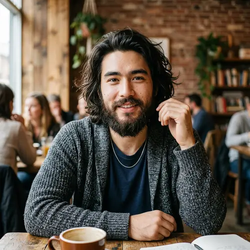 Caucasian-Chinese Mix Male with Long Hair and Beard
