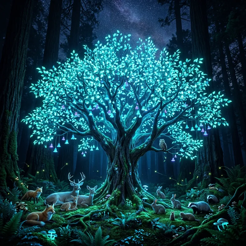 Bioluminescent Tree at Night: Enchanting Glow in the Dark