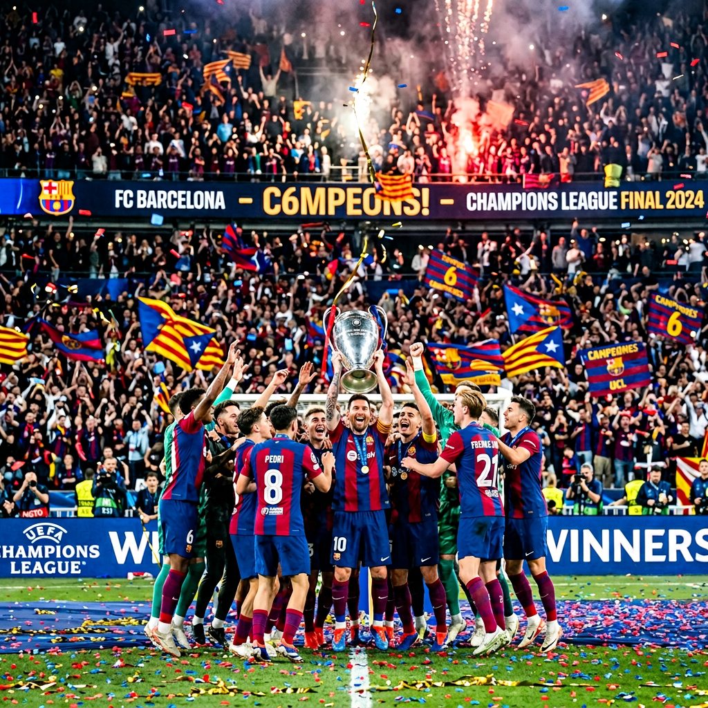 Barcelona's Sixth Champions League Victory Celebration | AI Art Generator |  Easy-Peasy.AI