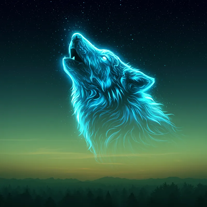 Ethereal Wolf Spirit Howling at Night