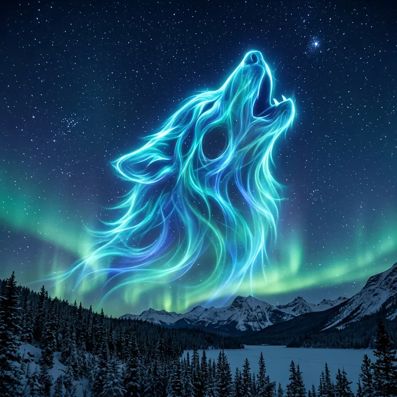 Ethereal Wolf Spirit Howling at Night
