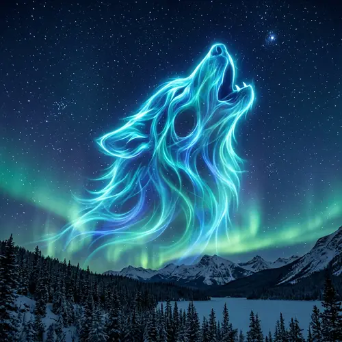 Ethereal Wolf Spirit Howling at Night