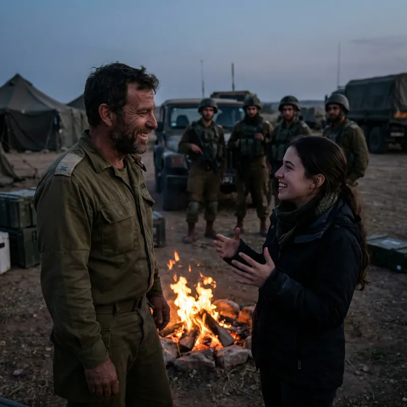 Victor Pchelkin & Brunette Woman in Military Camp: Camaraderie Portrait Victor Pchelkin & Brunette Woman in Military Camp: Camaraderie Portrait