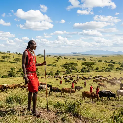 Authentic Masai Warrior in Serene African Plains