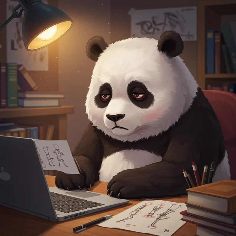 Tired Panda Studying Animation Techniques