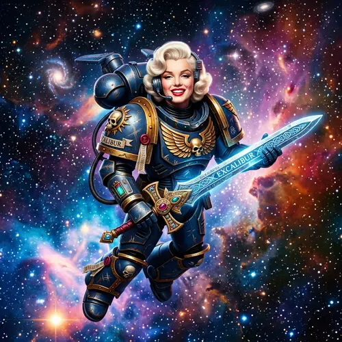 Iconic Platinum Blonde Woman in 1950s Space Marines Costume
