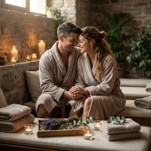 Tranquil Spa Setting with Loving Couple | Relaxation & Wellbeing