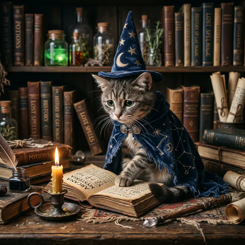 Sad Wizard Cat - Enchanting Feline Magic Sad Wizard Cat - Enchanting Feline Magic