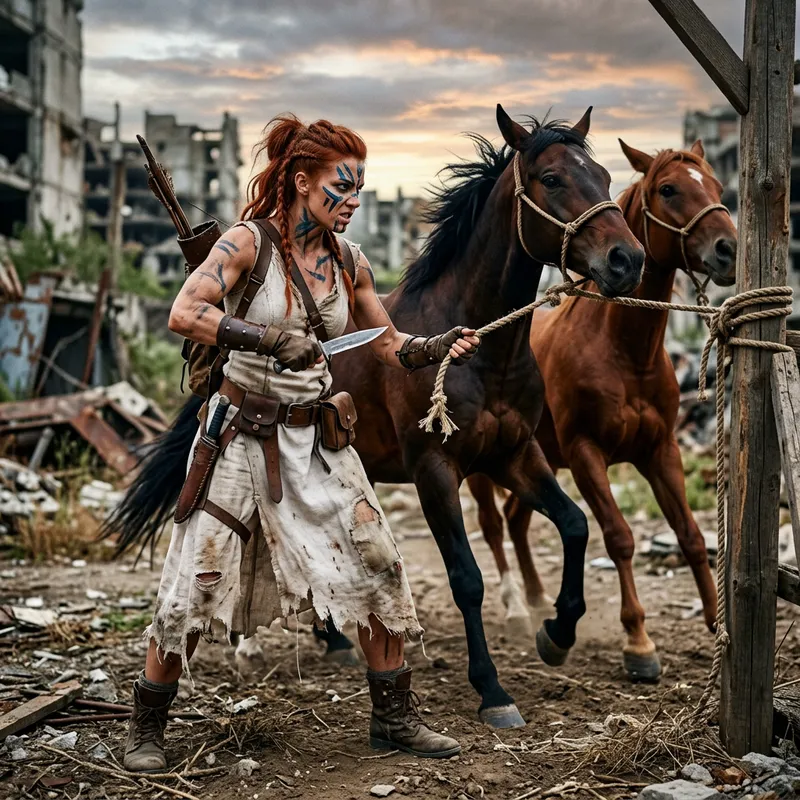 Aloy in Horizon Forbidden West - White Dress Torn by Horses