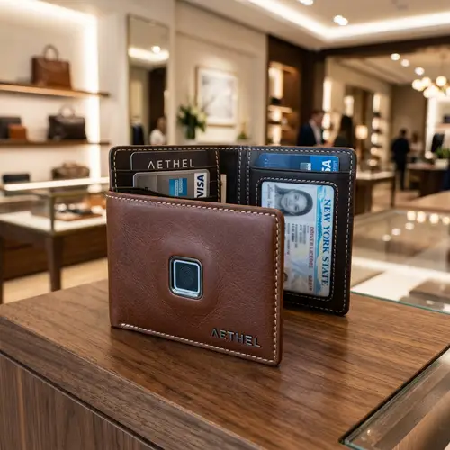 Sophisticated Brown Leather Wallet with Fingerprint Scanner