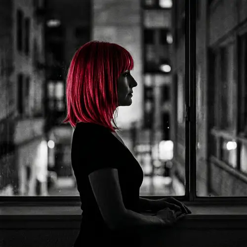 Silhouette Woman in Forties with Vibrant Red Hair