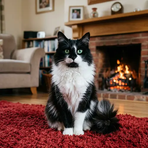 Vigilant Black and White Tuxedo Cat | Cozy Home Scene