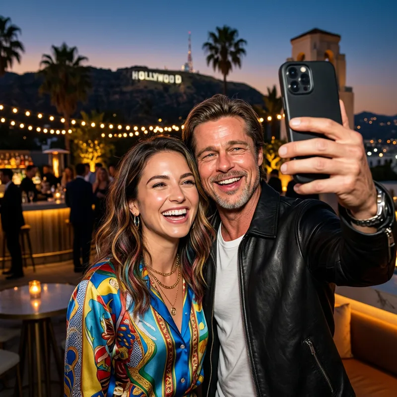 Vibrant Selfie with Brad Pitt in Hollywood Setting