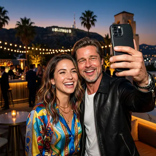 Vibrant Selfie with Brad Pitt in Hollywood Setting