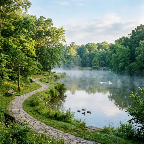 Artificial Lake in Serene Park Setting