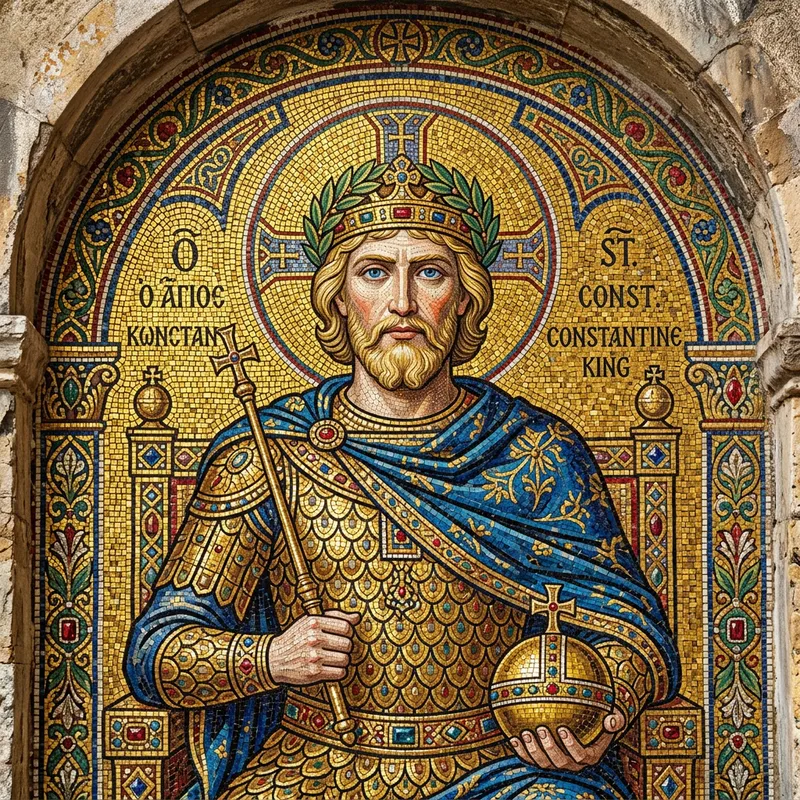 Byzantine Mosaic King Art: Colorful Intricacies