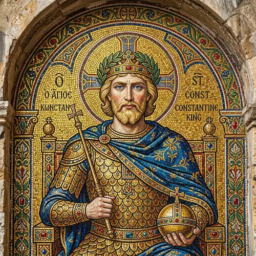 Byzantine Mosaic King Art: Colorful Intricacies