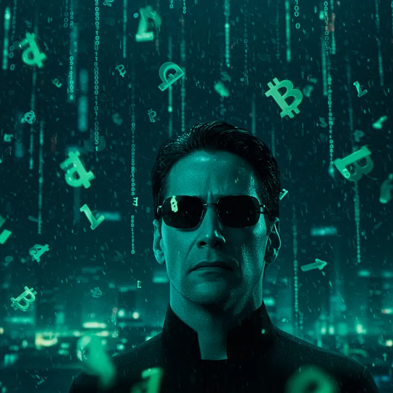 Neo in Glasses Among Falling Cryptocurrency