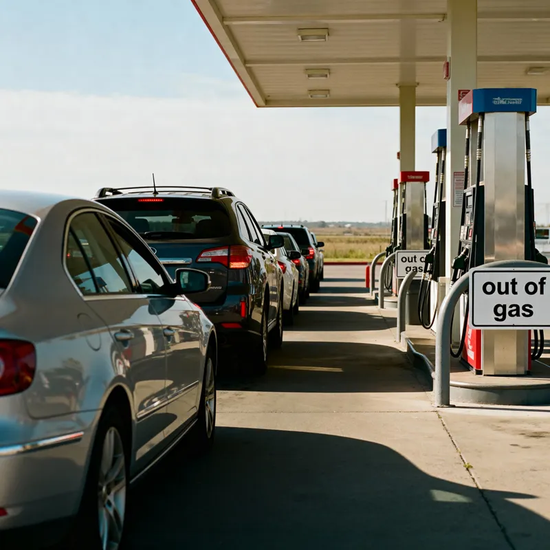 Gas Station Out of Fuel: Long Lines and Signs