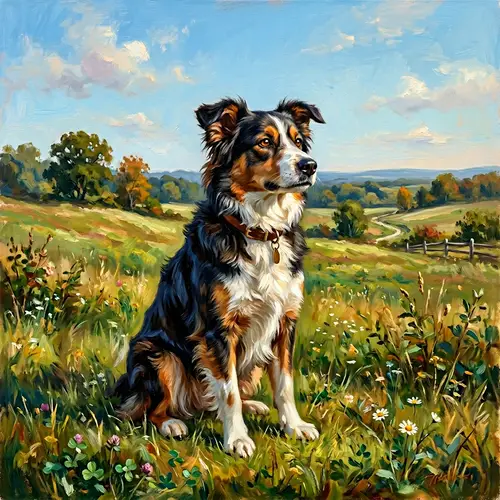 Medium-Sized Mixed Breed Dog Oil Painting