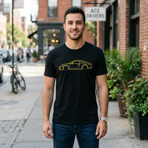 Minimalist Black T-Shirt with Yellow Sports Car Design