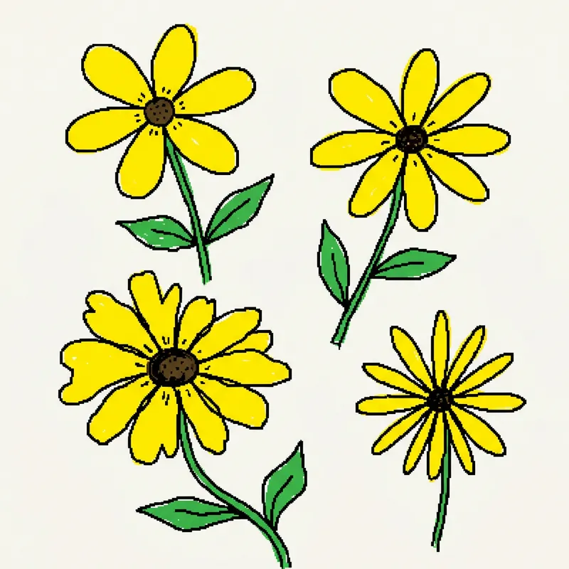 Hand-Drawn Yellow Flowers in Paint Style for Digital Art