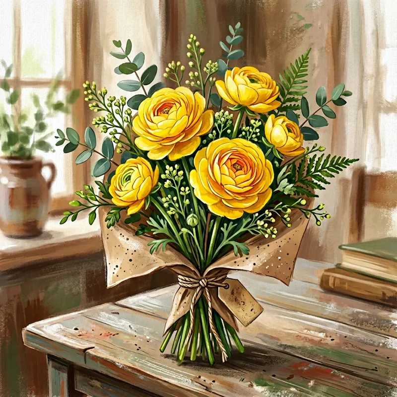 Yellow Flower Bouquet Drawing in Digital Paint - Vibrant Bouquet Illustration